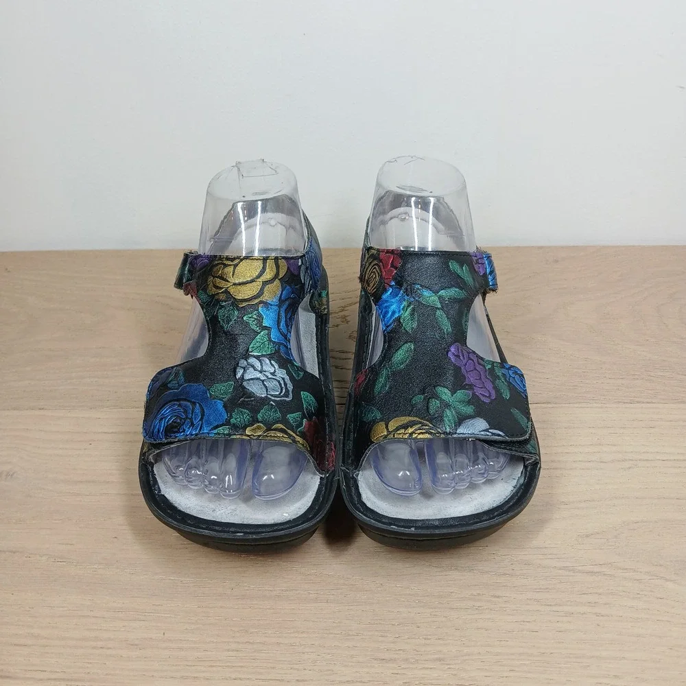 Alegria Sandals Womens 6 Multicolor Floral Leather Wedge Boho Artsy Comfort